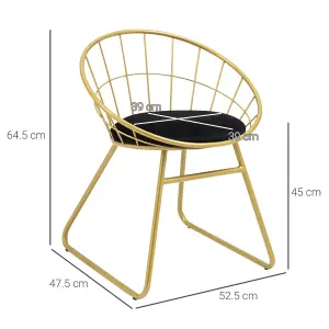 HOMCOM Metal Wire Dining Chairs Set of 2, Steel Frame for Kitchen Gold