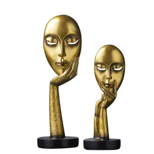 Gold Decor Art Women Face Statue Collectible Figurine Table Decorations for Living Room Desktop Bookshelf 14 Inch