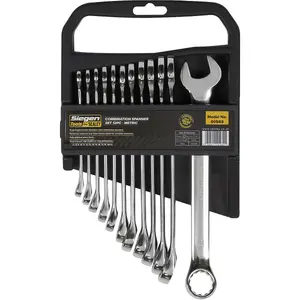 12-Piece Slim Handled Combination Spanner Set - 12 Point Metric Ring & Open Ended Tool Kit