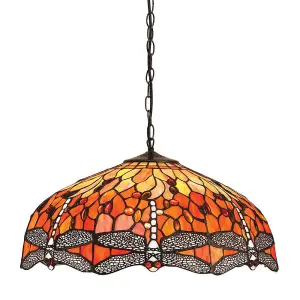 Luminosa Dragonfly Tiffany 3 Light Large Ceiling Pendant Bronze, Red