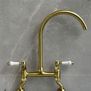 Liquida W23BR Traditional Two Hole Bridge Lever Brushed Brass Kitchen Mixer Tap