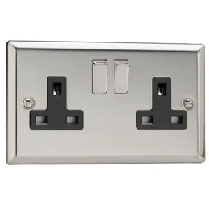 Varilight 2-Gang 13A Double Pole Switched Socket Chrome