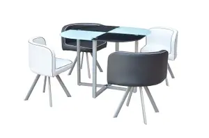 Dining Table And 4 Faux Leather Chairs Space Saver Black And White kitchen set of 4 (Black/White)