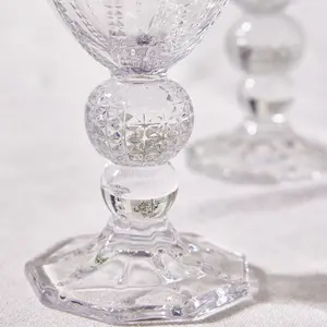 Set of 12 Vintage Luxury Clear Embossed Drinking Wine Goblet Glasses