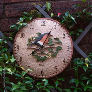 Robin Bird Design Indoor or Outdoor Clock - Battery Powered Weather Resistant Wall Fence Clock for Home or Garden - 30cm Diameter