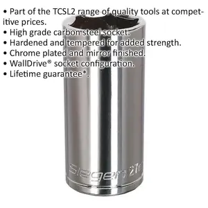 27mm Chrome Plated Deep Drive Socket - Durable Carbon Steel Tool for Professionals