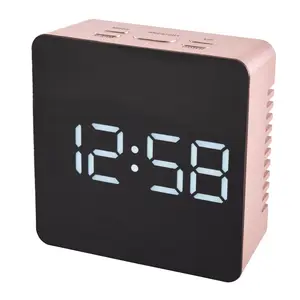 Digital Mirror Electric Alarm Tabletop Clock Rose Gold