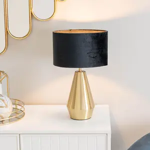 ValueLights Jax Gold Metal Touch Dimmer Table Lamp with Black Velvet Shade