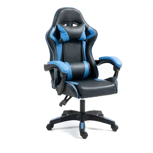 Gaming Chair Blue Recliner with Adjustable Height Lumbar Support Padded Cushion Racing Bucket Seat