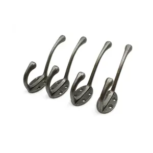 Oakcrafts - Antique Cast Iron Victorian 4 hole Round Stem Hat & Coat Hook 110mm - Pack of 4 Hooks