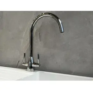 Liquida LT03CH Monobloc Swan Neck Twin Lever Chrome Kitchen Mixer Tap