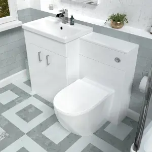 Nes Home 1100mm Freestanding White Basin Vanity & Back To Wall Toilet