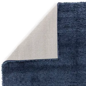 Blue Shaggy Modern Plain Easy To Clean Rug For Dining Room-80cm X 150cm