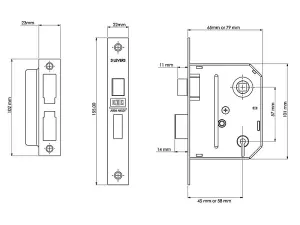 UNION ES-SL Essentials 3 Lever Mortice Sashlock Chrome 65mm 2.5in Visi