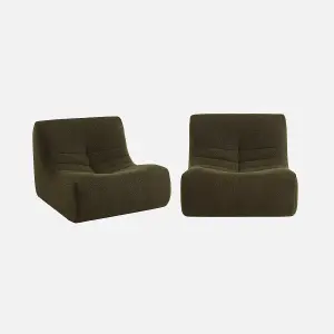 sweeek. Pair of 1-seater armchairs in boucle fabric Sokol duo Khaki 91x105x72 cm