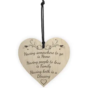 Red Ocean Home Family Blessing Wooden Hanging Heart Plaque