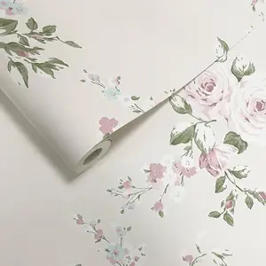 Catherine Lansfield Canterbury Floral Wallpaper Cream/Pink Muriva 165507