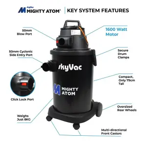 SkyVac Mighty Atom Gutter Vacuum Premium 44mm 7 Pole Package (reach heights up to 10.5m/34ft)