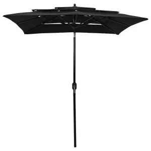 Berkfield 3-Tier Parasol with Aluminium Pole Black 2x2 m