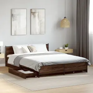 Berkfield Bed Frame with Drawers without Mattress Brown Oak 135x190 cm Double