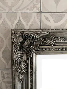 Antique Silver Tall Ornate Dressing Wall Mirror with Bevelled Glass