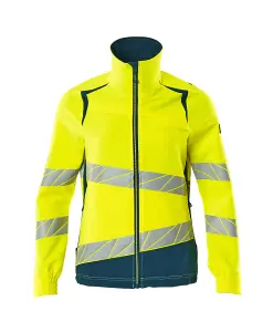 Mascot Accelerate Safe Ladies Fit Ultimate Stretch Work Jacket (Hi-Vis Yellow/Dark Petroleum)  (Large)