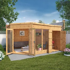 Mercia 13x9 ft with Double door & 4 windows Pent Wooden Summer house (H)2146mm x (W)4057mm