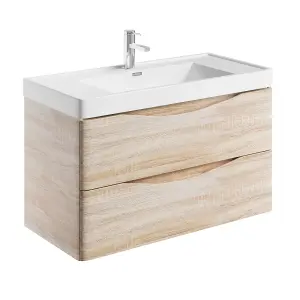 Eden 900mm Wall Hung Vanity Unit in Light Oak & Resin Basin