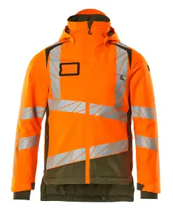 Mascot Accelerate Safe Winter Jacket with CLIMascot (Hi-Vis Orange/Moss Green)  (X Large)