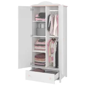 Categorical and Elegant Luna Hinged Wardrobe in White Matt and Pink (H)1960mm (W)850mm (D)520mm - Ideal for Any Garment Collection