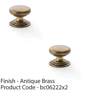 2 PACK - Stepped Round Door Knob - Antique Brass 38mm Classic Kitchen Cabinet Pull Handle