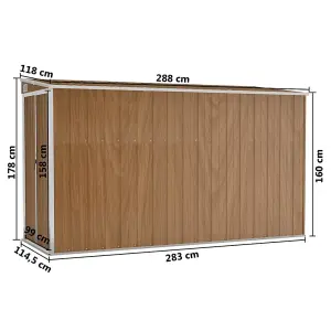 Berkfield Wall-mounted Garden Shed Brown 118x288x178 cm Galvanised Steel