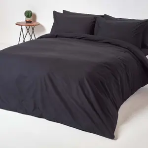 Homescapes Black Egyptian Cotton Duvet Cover with Pillowcases 200 TC, Super King