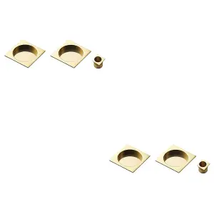 2 PACK - 30mm Sliding Door Rose & 2x 53mm Square Flush Finger Pulls - Polished Brass