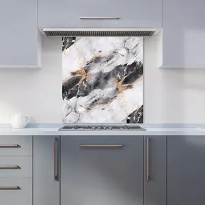 Exquisite White Marble Effect Premium Glass Kitchen Splashback W900mm x H750mm