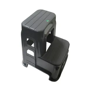 Plastic Double Step Stool Tall 150KG (Grey Lightweight Motorhome Stackable Detailing)