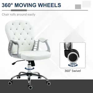 Vinsetto Office Chair PU Diamante Padded Ergonomic 360 degree Swivel White