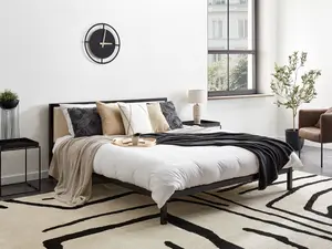 Metal EU King Size Bed Black and Light Beige CLAMART