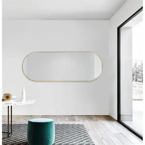 Chaya Metal Flat Wall Mirror Satin Brass / 152cm H x 56cm W