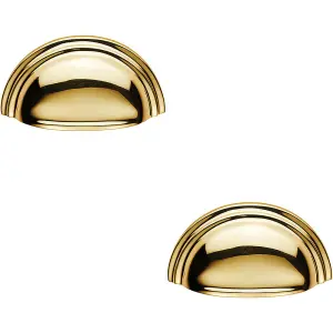 2x Victorian Cup Pull Handle Polished Brass 92 x 46mm 76mm Fixing Centres