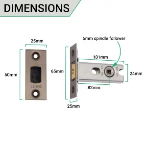 EAI Tubular Bathroom Deadbolt - 101mm Case - 82mm Backset - Antique Brass