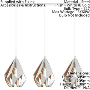 Hanging Ceiling Pendant Light White & Gold Geometric 3x 60W E27 Kitchen Island