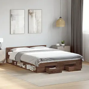 Berkfield Bed Frame with Drawers without Mattress Brown Oak 120x190 cm Small Double