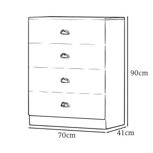 4 Drawer Chest Of Drawers Matt White Finish With Light Oak Top