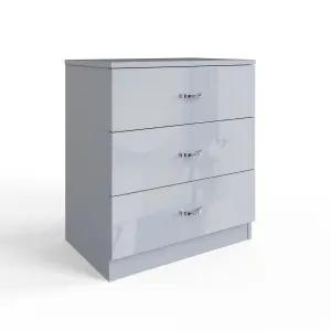 Grey Gloss 3 Drawer Chest Bedside Table Nightstand