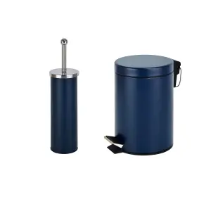 Innoteck Essentials 3L Pedal Bin and Toilet Brush Set - Matt Blue