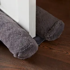 Faux Fur Door Draught Excluder Charcoal Grey