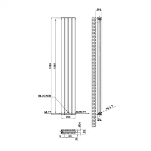 Vertical White Double Oval Panel Radiator (H)1600mm x (W)236mm, 3588 BTU.