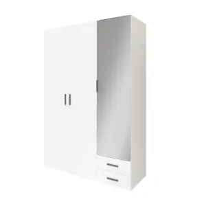 GoodHome Atomia Freestanding Matt white Chipboard Mirrored Triple 2 drawer Wardrobe (H)2250mm (W)1000mm (D)580mm