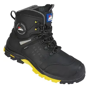 Himalayan Vibram Black Leather Safety Boots with Composite Toe and Side Zip